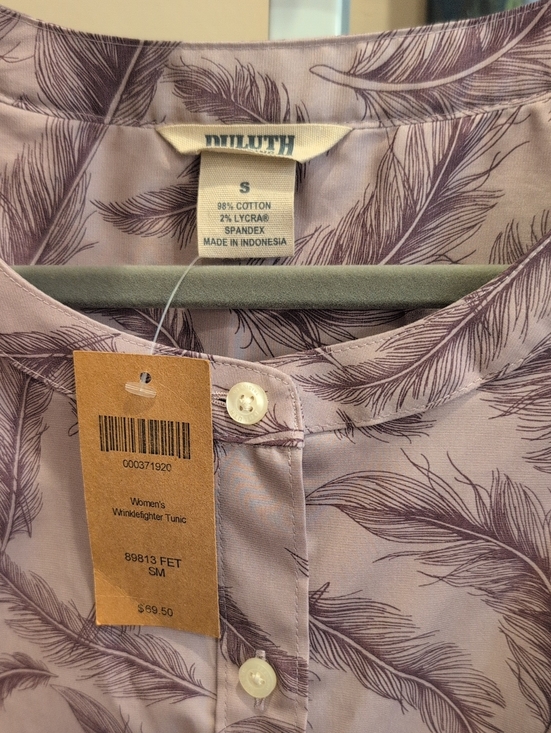 Duluth Trading Co Tops - Duluth Lavender Feather-Print Women's Button Down Tunic